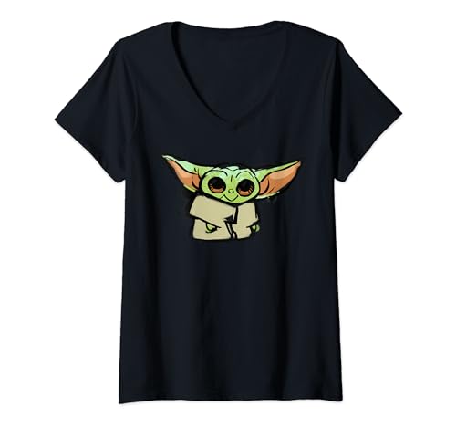 T-shirt Star Wars femme col V imprimé The Child mignon en coton souple
