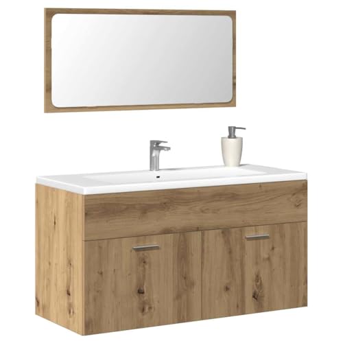 Mueble de baño exclusivo de madera de roble artesanal con espejo integrado 2