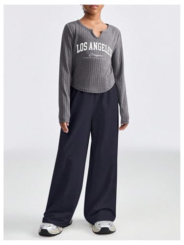 Image of SOLY HUX Girl's Wide Leg Sweatpants Elastic High Waisted Loose Baggy Pants with Pockets