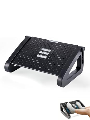 Reposapiés Oficina Ergonómico, Soporte Ajustable para Pies Bajo Escritorio, Antideslizante, Reposa Pies con Función de Masaje, Mejora la Postura y la Circulación, Ideal para Trabajo y Casa