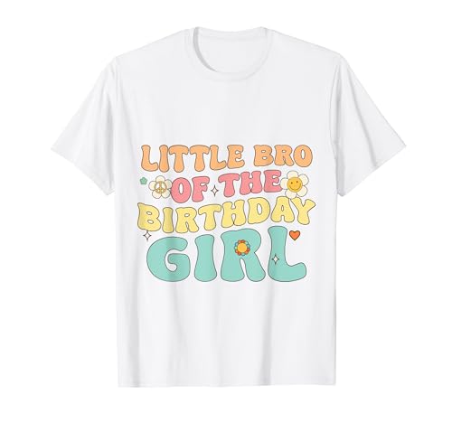 Little Bro Of The Birthday Girl Retro Groovy Theme Camiseta