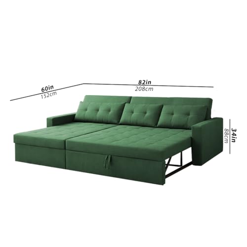 Image of Emilio 4 Seater LHS L - Shape Pull-Out Sofa Cum Bed Sofa for Living Room (Green Fabric Color) Premium Fabric Sofa Set for Living Room Sofa Cum Bed