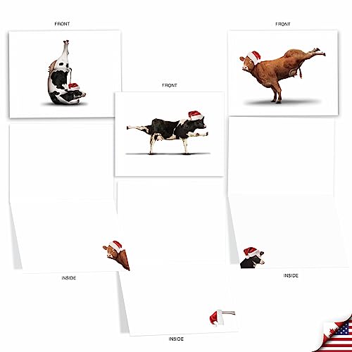 Image of The Best Card Company - 10 Blank Animal Christmas Note Cards - Assorted Bulk Holiday Cards for Men and Women, Fun Wildlife (4 x 5.12 Inch) - Holiday Bovine Nirvana M6545XSB