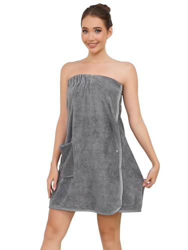 Image of Air Curvey Women's Soft Wrap Towel Shower Wrap Robe Lightweight Spa Body Wrap Adjustable Closure Bathrobe With Pocket