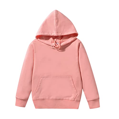 Girls Boys Hooded Pullovers Comfortable Lightweight Solid Sweatshirts Kids Long Sleeve Casual Tops (Pink, 5-6 Years)