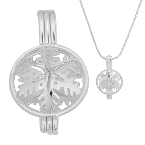 Image of DELORIGIN 925 Sterling Silver Snowflake Pearl Cage Locket Bead Cage Pendant Necklace Adjustable Crystal Holder Necklace Hollow Charm for DIY Necklaces Bracelet Jewelry Making Kit Craft Gift