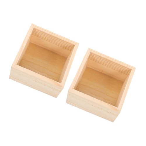 VILLFUL 2個 無塗装木製デスクトップ収納ボックス オフィス用品やクラフト用コイン収納に 頑丈でエレガントな蓋なし木箱 多肉植物ポットに