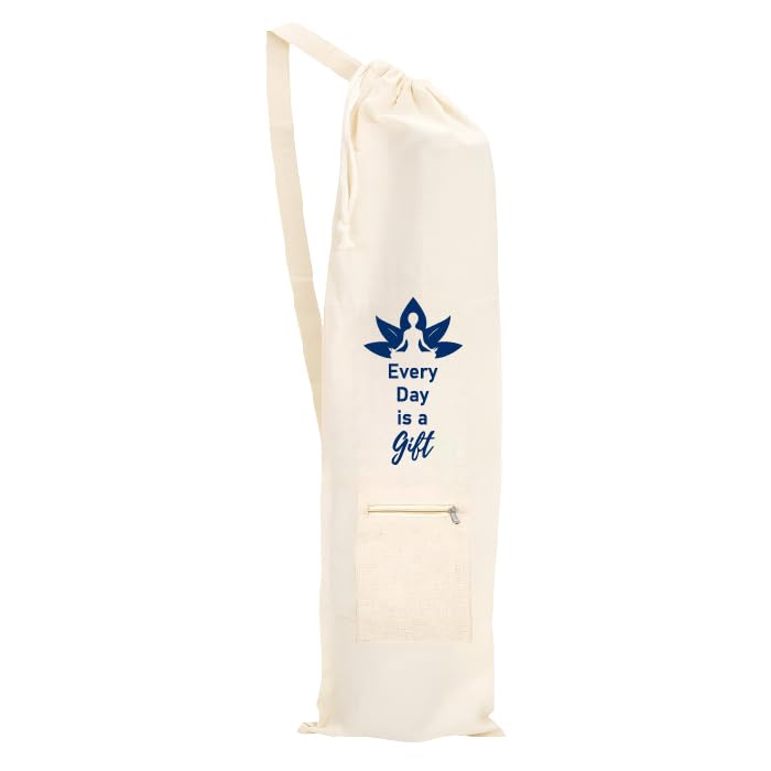 Yoga Mat Bag Cotton Carry Bag Zip Pocket Drawstring and Strap for Yoga Mat Stylish Printed Symbols Meditation Lightweight Bag (Everyday is a Gift)-image-44