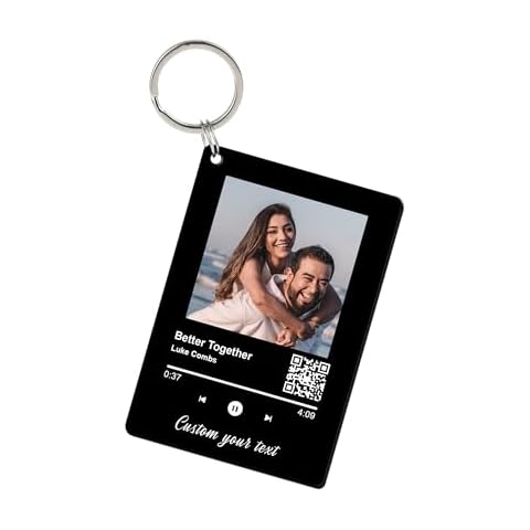 BLINGPAINTING Custom Photo Keychain, Personalized Acrylic Album Cover Song With Picture Keychain Music Plaque Keychain Customized Gift (Black) Cover