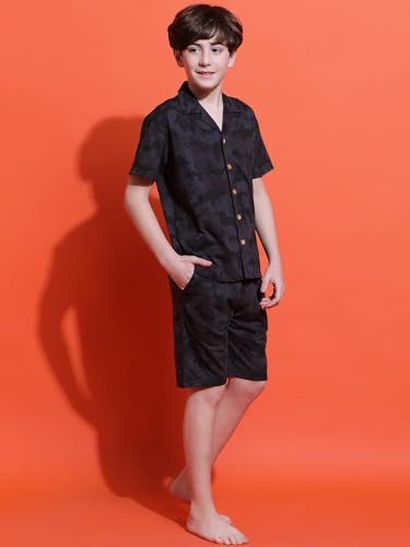 Image of Li'l Tomatoes Boys 100% Cotton Night Suit | Summer Printed Shirt & Shorts Set | Soft & Breathable Sleepwear | 9-16 Years