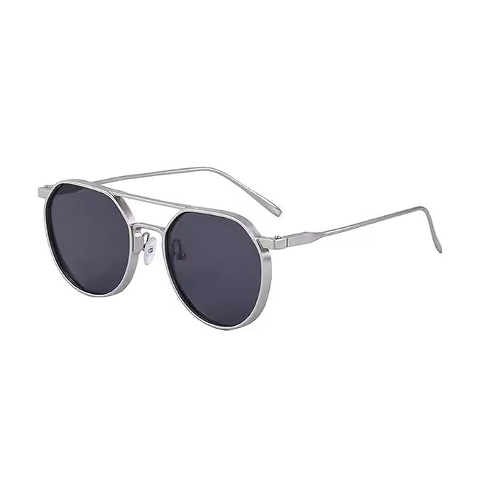 Trending Fashion Stylish Modern Allu-Arjun Inspired UV Protected Round Sunglasses for Men and Women (Silver-Black)-image-47