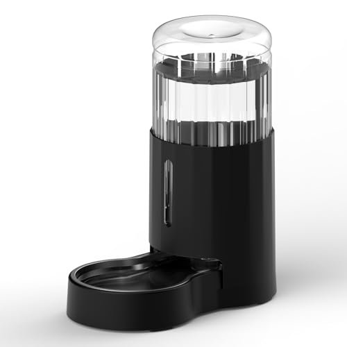 JUNSPOW 7L Edelstahl Haustier Wasserspender, große Kapazität Schwerkraft Haustier Tränke, Keine Elektrizität & Ultra-Silent Automatic Water Dispenser für große Hunde/Multi-Katzen-Haushalt, schwarz