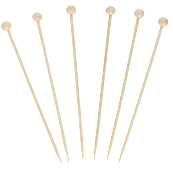 EcoQuality 6 inch Bamboo Picks With Decorative Wooden Ball End Skewers for Parties Appetizers Cocktails BBQ Garnish Charcuterie Catering Accessories (300)