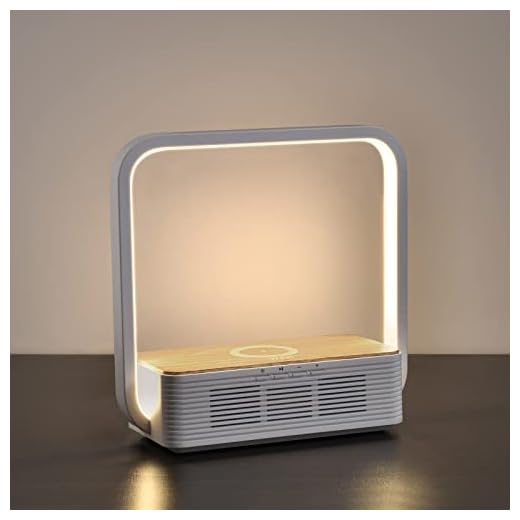 WILIT A15B Lampe Chevet LED Tactile, Chargeur sans Fil et Haut-Parleur Bluetooth, Lampe de Table Dimmable en Bois, 60 LEDs, Chargeur à Induction Qi pour Samsung Galaxy S10/Note 10, iPhone 11/XS/XR/8