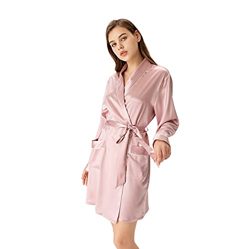 Sericum Silk Robes For Women, A Three-Quarter Length Short Silk Kimono Robe 100% Mulberry Silk Short Silk Chemise With White Trimmed #TOP15