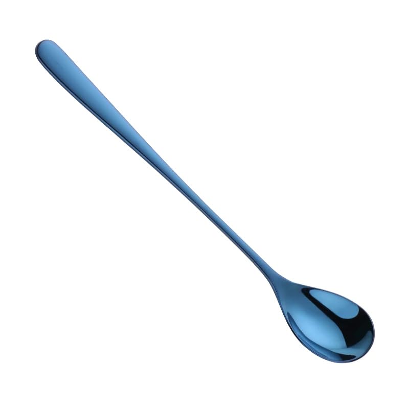 10PC 18/10 In Acciaio Inox Manico Lungo Cucchiaio di Ghiaccio 9 Colori Arcobaleno Stoviglie per Caffè & Tè Gelato Dessert Mescolando Cucchiai Scoop blu