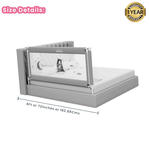 Image of Safe-O-Kid Metal 1-Year Warranty 6 Feet /180 Cms Baby Bed Rail, Adjustable Height, Baby Safety Bed Railing for Secure Sleep, Bed Guard for Babies, Grey-Pack of 3