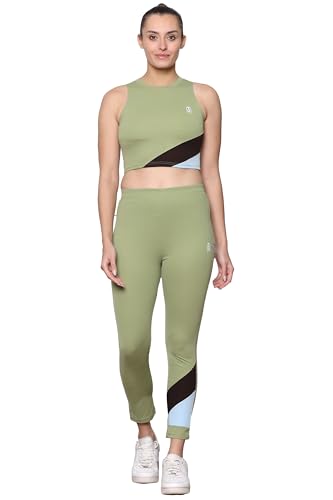 Image of Zicada Women's Gym Running Sports Crop Tank Top & Tights | Jogging wear | Workout Set | Co-ord Set For Girls & Women