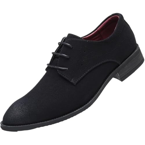 Men's Casual Dress Shoes, Classic Lace-Up Oxford Tuxedo Shoes, Round Toe Suede Leather, Slip-Resistant Rubber Sole Black