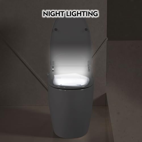 Inodoro inteligente sin tanque de una pieza moderno, blanco | sin bidé, asiento calefactado, descarga automática por sensor de pie, funcionamiento en apagones, tapa con cierre suave y luz nocturna miniatura 7