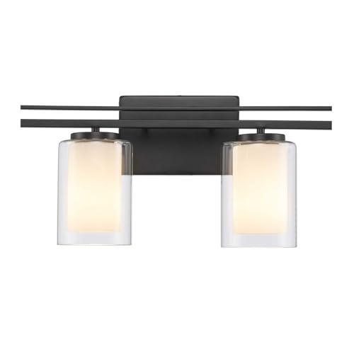 Image of TRANS GLOBE 22484 BK I Lisbon Collection 32 Inch Four-Light Bathroom Vanity - in a Black Finish | Metal Housing I Clear & Frosted Shades I Modern Contemporary Light Fixture |