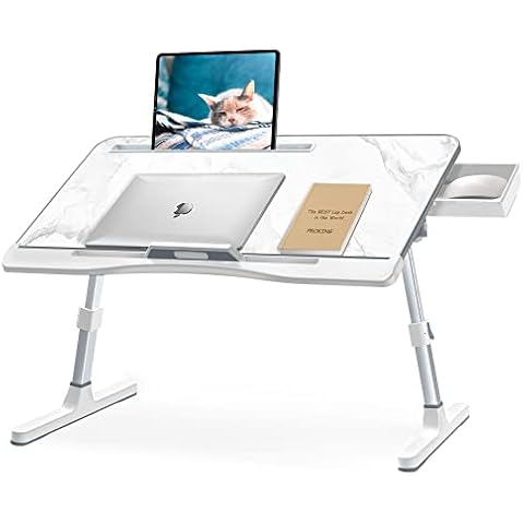 PROKING Laptop Desk for Bed Adjustable Lap Desk for 17inch Laptops with Storage Large Foldable Bed Tray for Sofa Work from Home Office Portable (Marble) Cover