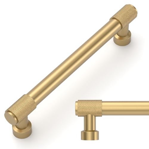 Amerdeco 10 Pack Champagne Bronze Knurled Cabinet Pulls 5 Inch(128mm) Hole Center Kitchen Cabinet Handles Drawer Pulls Cabinet Hardware ZH034