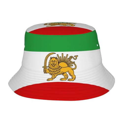Emblem of Iran Lion and Sun Flag of Iran Striped Bucket Hat Summer Sun Hats Fisherman Hat Packable Patriotic Cap Outdoor Funny Caps for Hiking Beach Travel