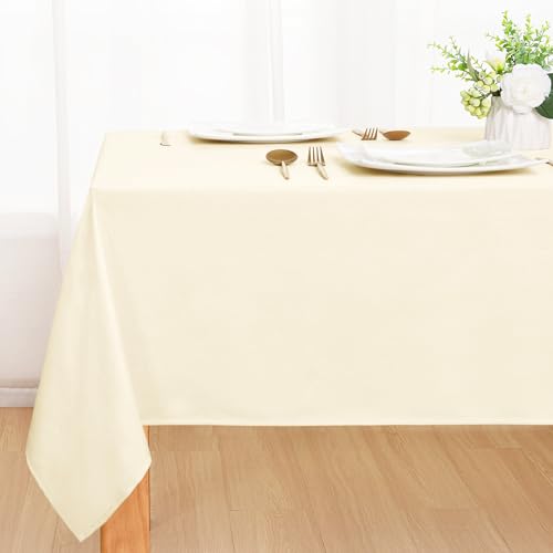 DWCN Nappe Champagne Aspect Lin Lavable Imperméable,130x130cm Rectangulaire Nappe Douce Déperlante avec Effet Lotus pour Salon, Salle à Manger, Balcon,...