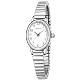 CNYXCN Orologi dorati da donna, orologio analogico di facile lettura con cinturino di espansione in acciaio inossidabile, resistente all'acqua, Argento-Argento, 5.90in-6.69in, classico