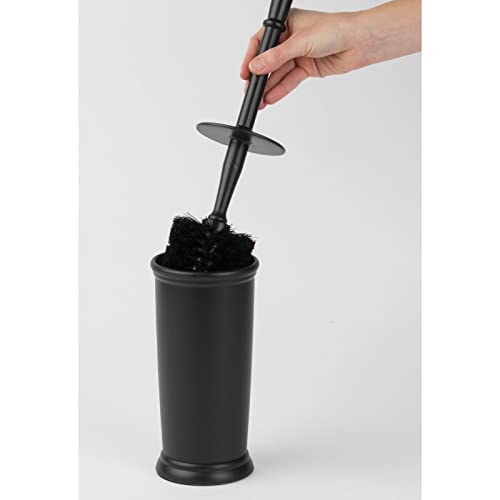 Image of mDesign Toilet Bowl Brush and Holder - Covered Bathroom Toilet Brush - Standing Toilet Bowl Scrubber in Modern Holder - Compact, Space Saving, Deep Cleaning Brush for Toilet - Hyde Collection - Black