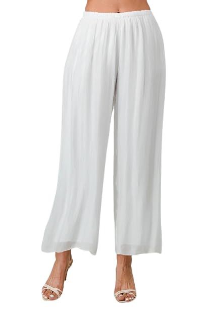 Italian Long Loose Silk Pants (US, Alpha, One Size, Regular, Regular, White)