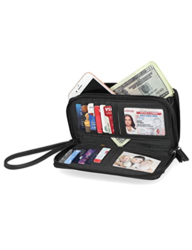 Nautica On The Double Zip Around Vegan Leather Womens RFID Clutch Wallet With Wristlet Strap, Black2
