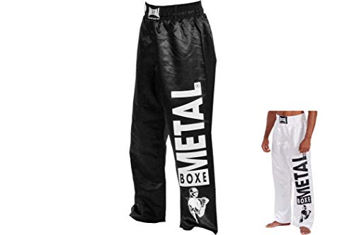 METAL BOXE Pantalon Metal Noir Taille 170cm, Boxe Unisex Adulto, Nero/Bianco, 170