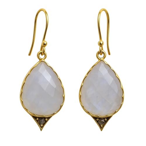 Boucles d'oreilles argent 925 et pierre de lune véritable dorée à l'or fin