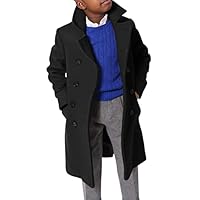 Ebifin Boys Notch Lapel Double Breasted Long Trench Coat Casual Classic Peacoat