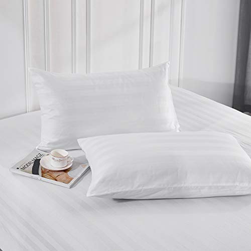 WedDecor 300 Thread Count White Satin Stripe Pillow Cases Set 100% Egyptian Cotton Premium Hotel Quality Easy Care -Standard Size (50cmx70cm)