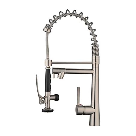 Beelee Professional Kitchen Sink Tap, High Arc 360° Swivel Single Lever Mixer Tap with Pull Down Spring Spout and Pot Filler, Brushed Nickel, BL17092N Cover
