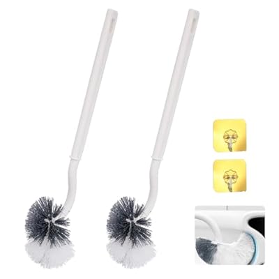 FORYNXHWIN Pack of 2 Toilet Brushes, Long Handled Toilet Brush with Curved Design, Plastic Brush Set with Strong Bristles for Deep Cleaning, Effective Cleaning for Toilets (White)
