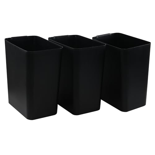 3 Canecas de basura plásticas negras 16 L con tapa abierta