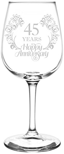(45th) Beautiful & Elegant Floral Happy Anniversary Wedding Ring Inspired - Laser Engraved 12.75oz Libbey All-Purpose Wine Taster Glass