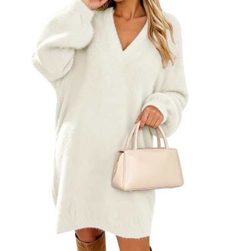 MESSIYO Sweater Dress for Women 2026 Fall Long Sleeve Dresses White - image 2