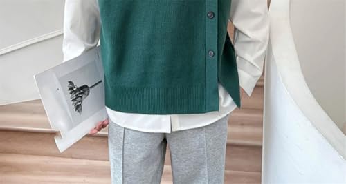 Men Sleeveless Sweater Vest Crew Neck Solid Color Buttons Knit Vests Waistcoat3