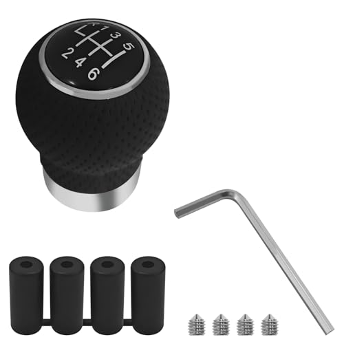 SWQS Car Shift Knob 6-Speed Leather Gear Shift Knob Lever Kit, Automatic or Manual Gear Stick Handle Replacement, Ball Car Shifter Adapter Fit for Most Cars, SUV, Truck, RV（Black Round L Up）