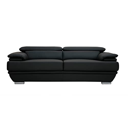 Miliboo Canapé Design avec têtières Ajustables 3 Places Cuir Noir et Acier chromé Ewing
