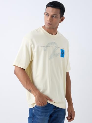 Image of Spykar Men's Oversized Round Neck Half Sleeve Solid Casual T-Shirt