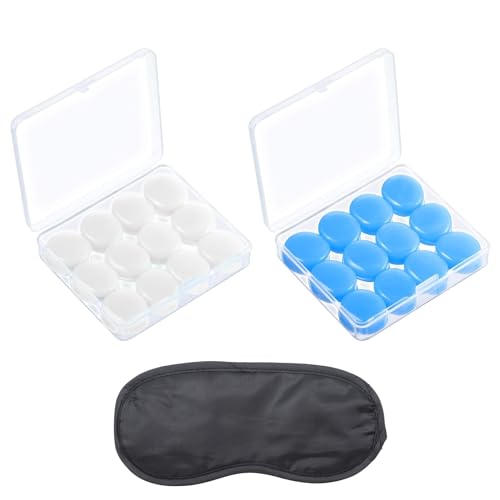 BORISCA 12 pares de tapones para los oídos de silicona para dormir, tapones moldeables con máscaras para los ojos, protección auditiva de silicona, reutilizables, para ronquidos nocturnos, natación