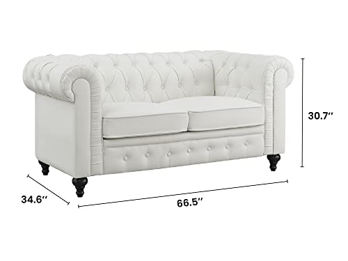 Naomi Home Emery Chesterfield Loveseat, Luxurious Comfort For Cozy Living Rooms, Mid-Century Modern Couch, 2-Seater Loveseat Couch For Small Space, White, Pu Leather #TOP2