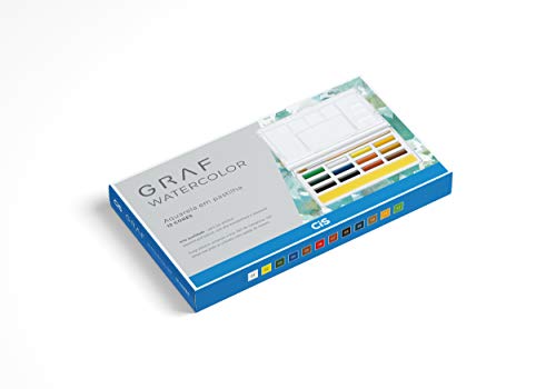 Aquarela em Pastilha Graf Watercolor, CIS, Multicor, Estojo c/12 cores
