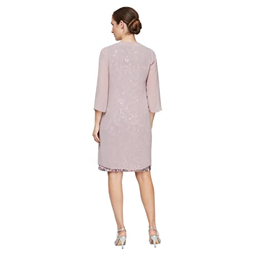 Image of Alex Evenings Women's Short Embroidered Dress with Illusion Jacket